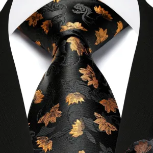 Floral Tie Handkerchief Set - 04 GOLD/BLACK