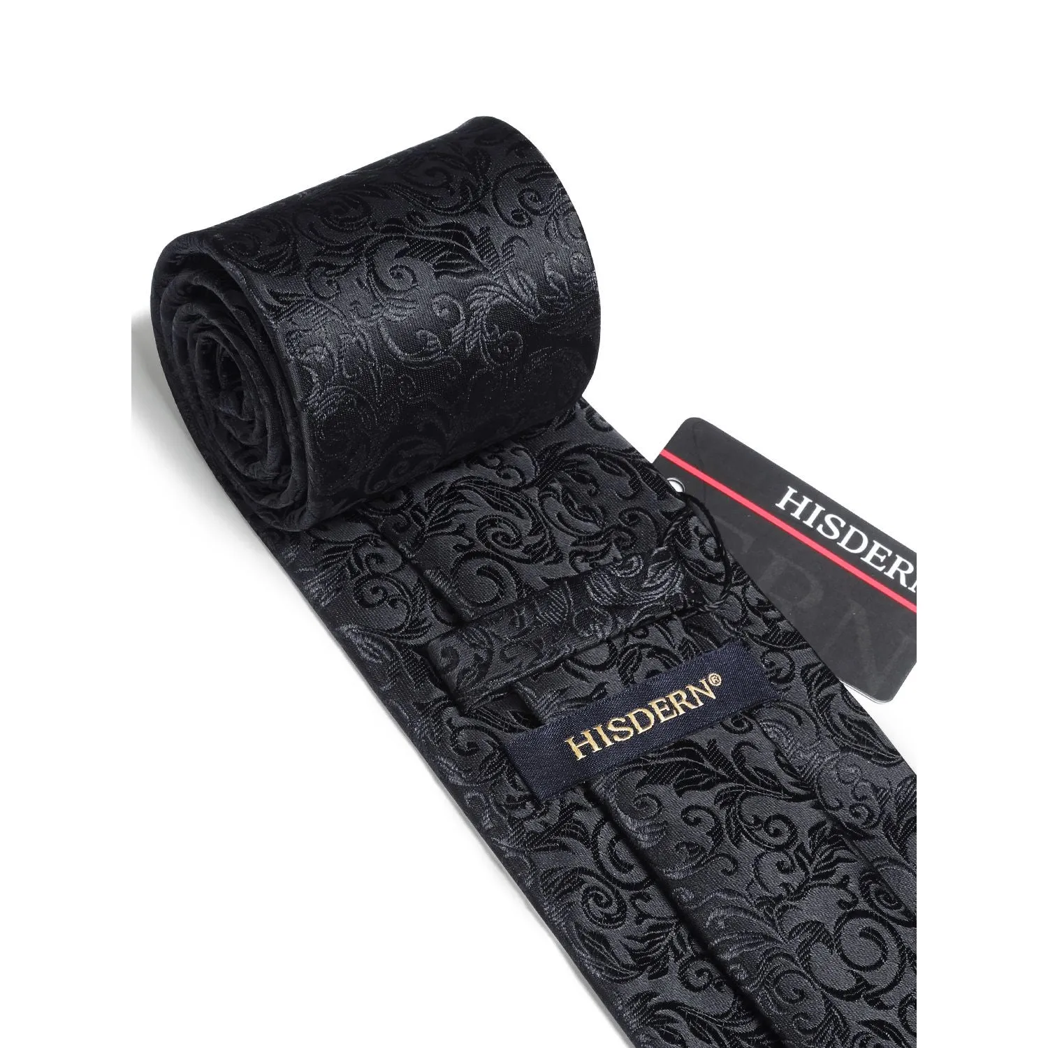 Floral Tie Handkerchief Set - A26-BLACK