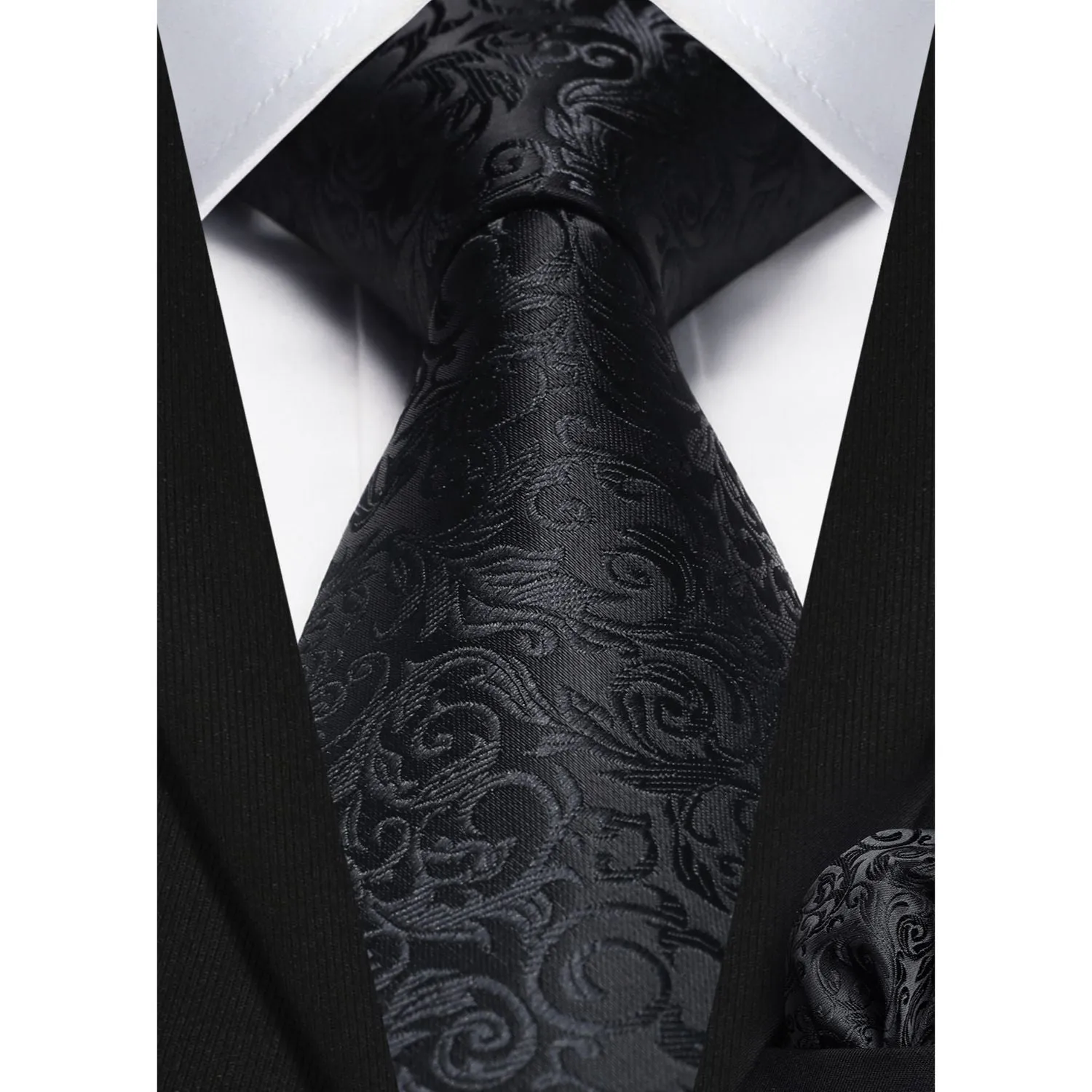 Floral Tie Handkerchief Set - A26-BLACK