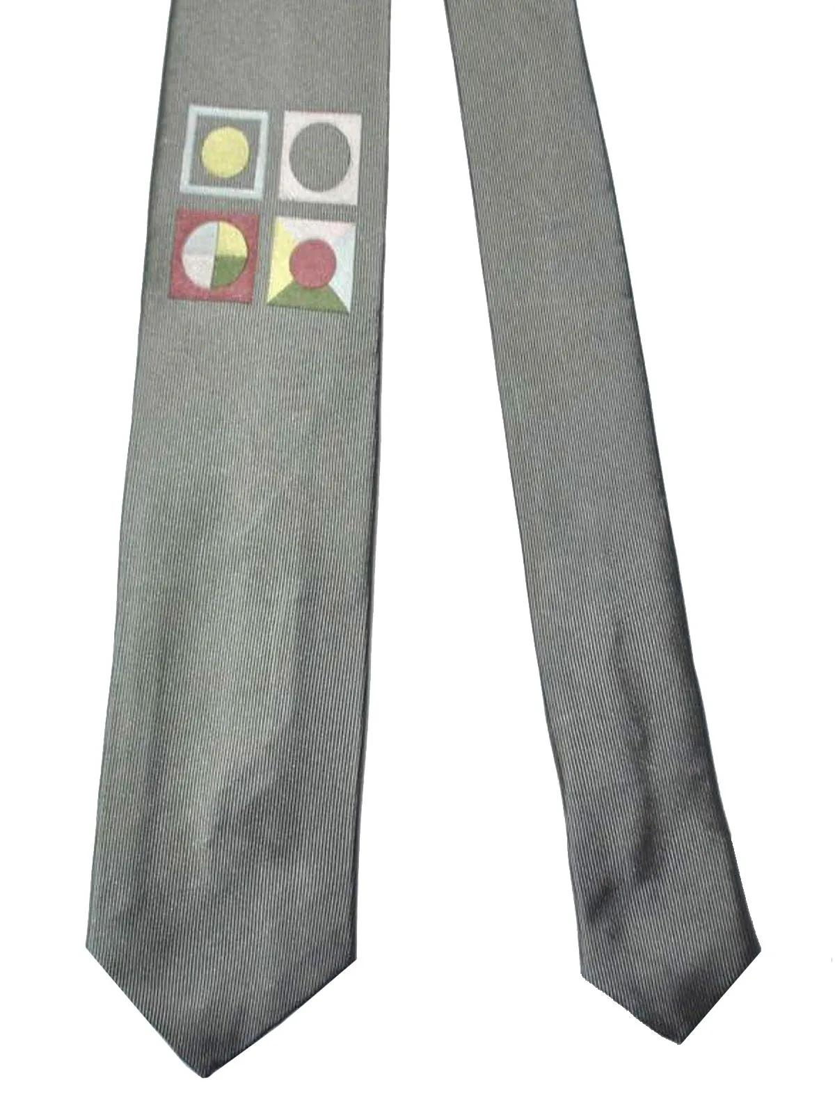 Gene Meyer Silk Tie Gray Dots Squares FINAL SALE