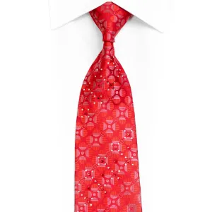 Geometric On Red Rhinestone Necktie With Silver Sparkles