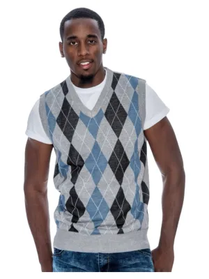 Grey Men's Argyle Sweater Vest Knitwear Sleeveless Pullover STYLE-9902