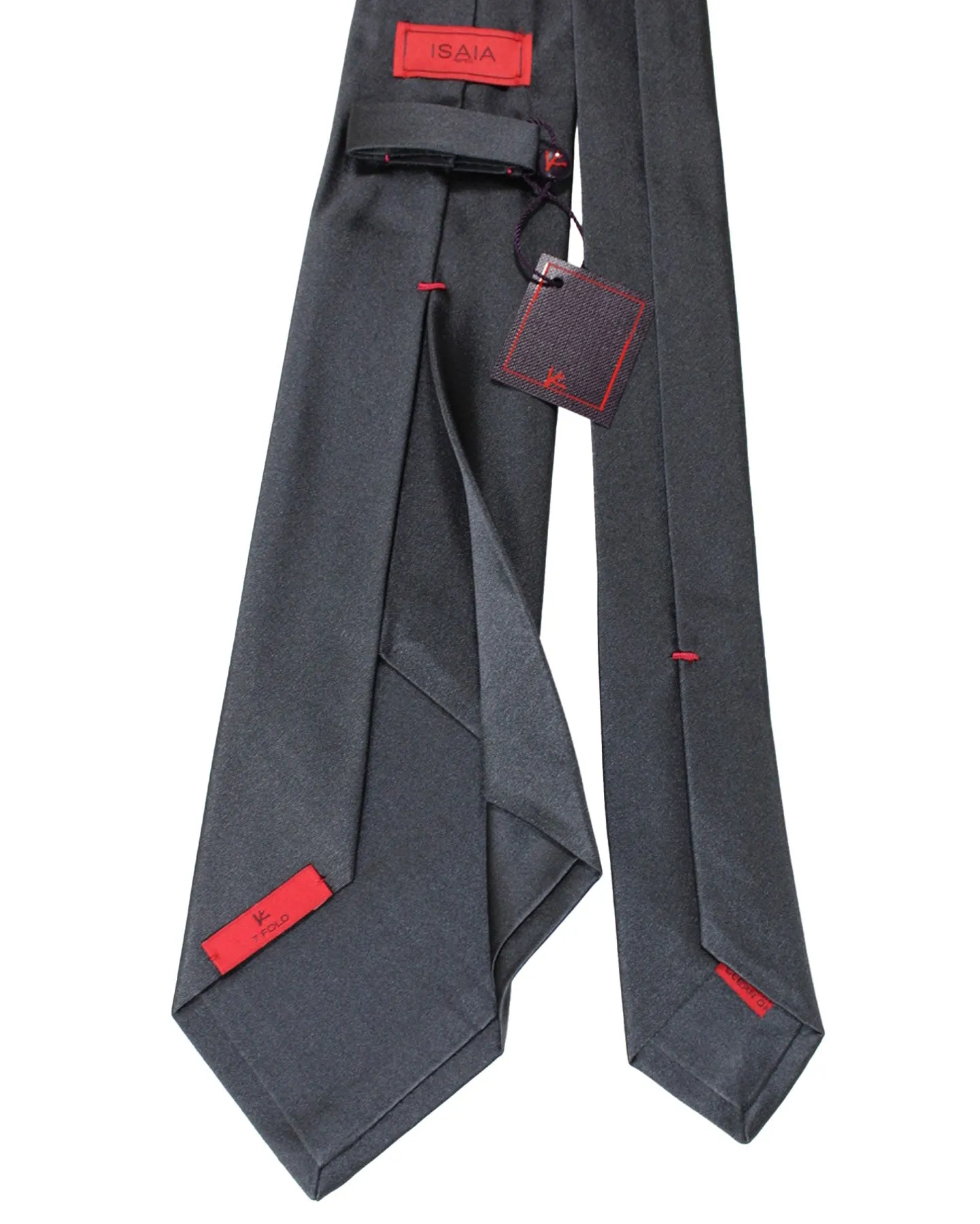 Isaia Sevenfold Tie Charcoal Gray Solid - Silk Necktie
