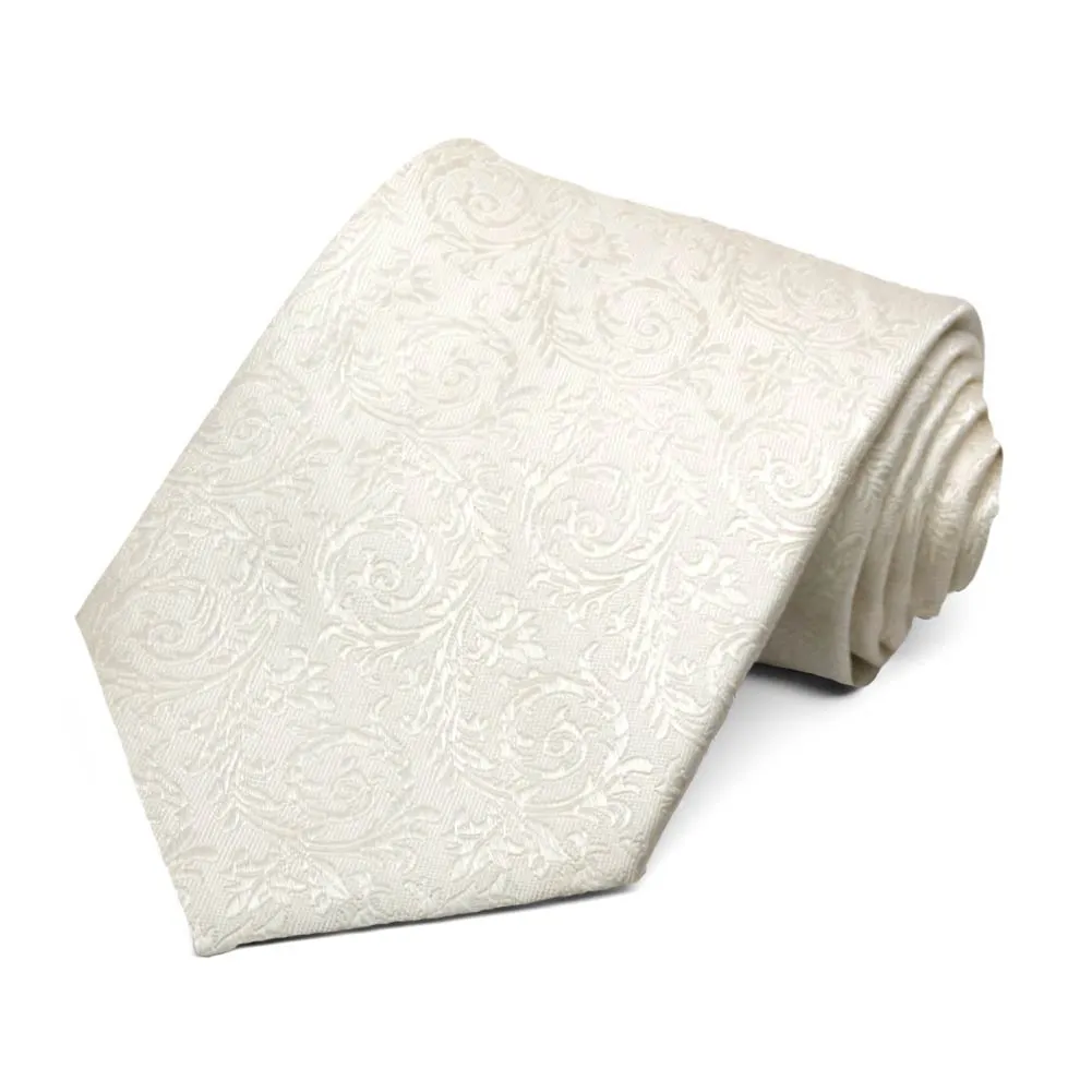 Ivory Groom Floral Silk Necktie