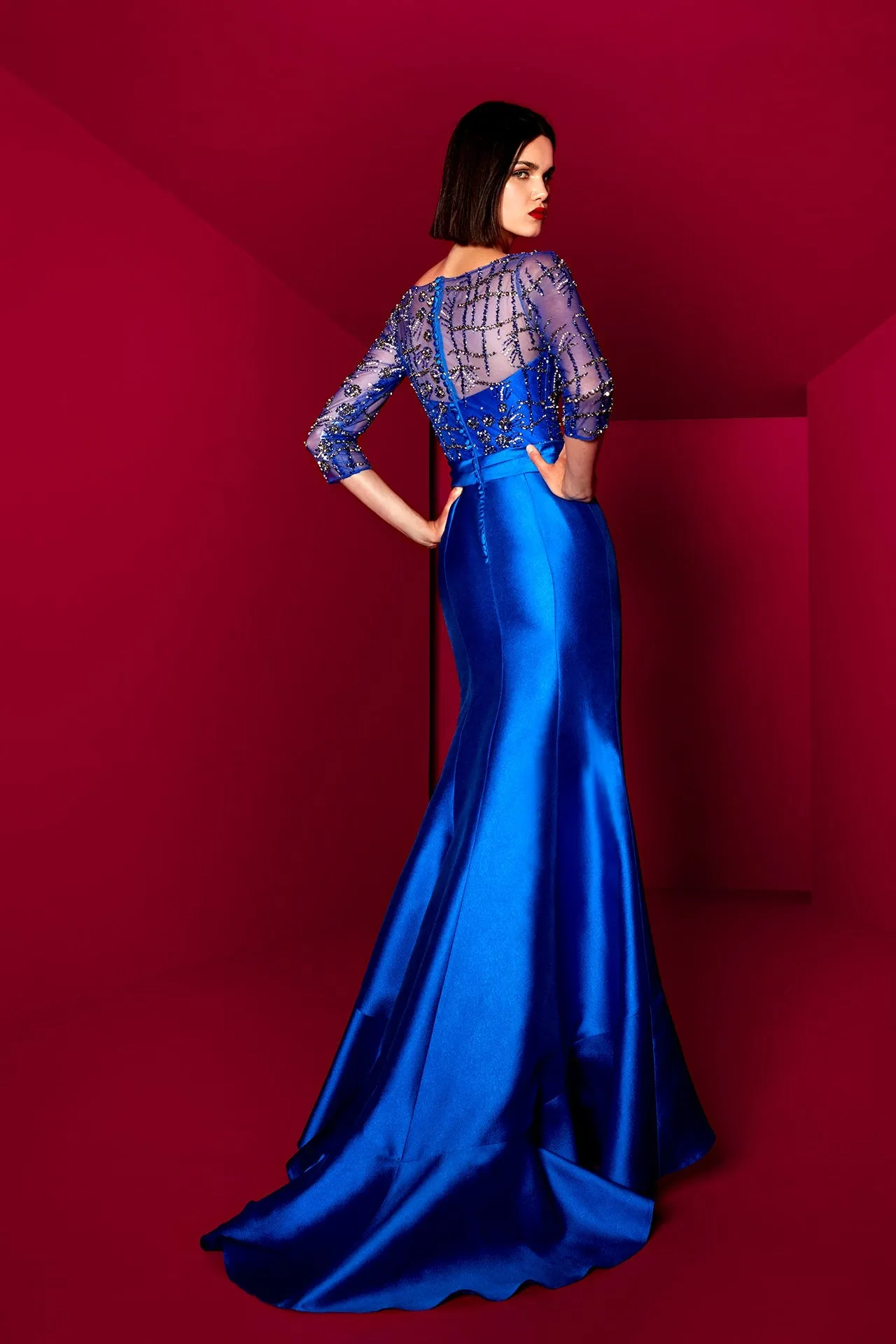 Jacquard Long-Sleeved Flared Dress with Embroidery