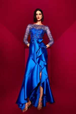 Jacquard Long-Sleeved Flared Dress with Embroidery