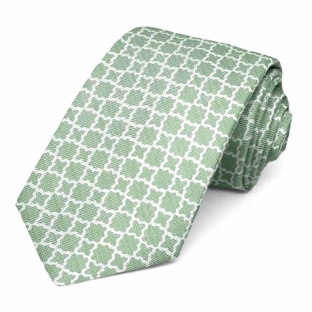 Juniper Green Moroccan Trellis Cotton/Silk Narrow Necktie, 3" Width