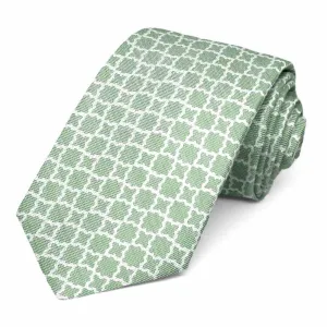 Juniper Green Moroccan Trellis Cotton/Silk Narrow Necktie, 3" Width