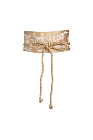 Key Essentials Embroidered Floral Scroll Silk Obi Belt