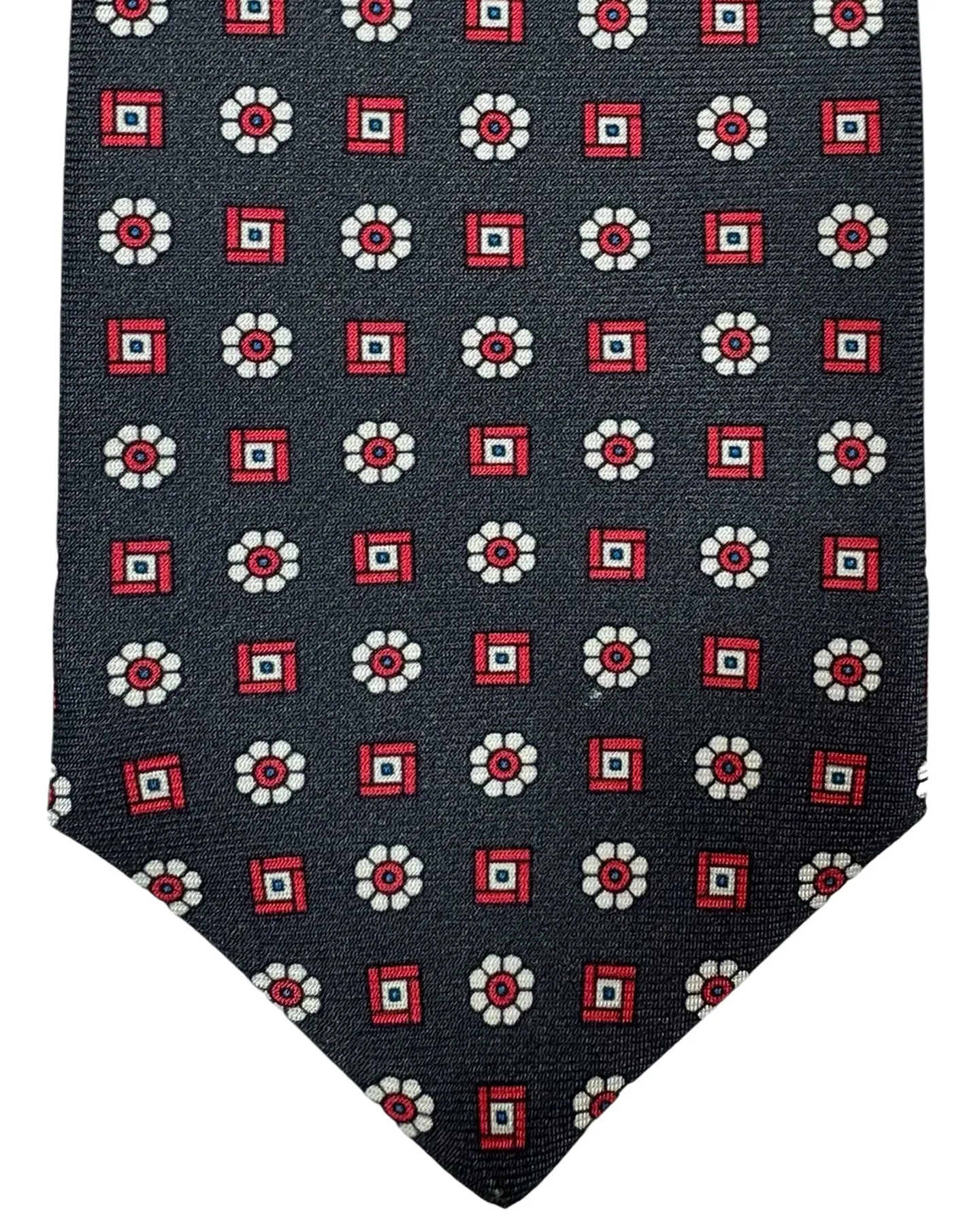 Kiton Silk Tie Dark Gray Red Floral Design - Sevenfold Necktie
