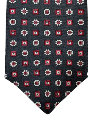 Kiton Silk Tie Dark Gray Red Floral Design - Sevenfold Necktie