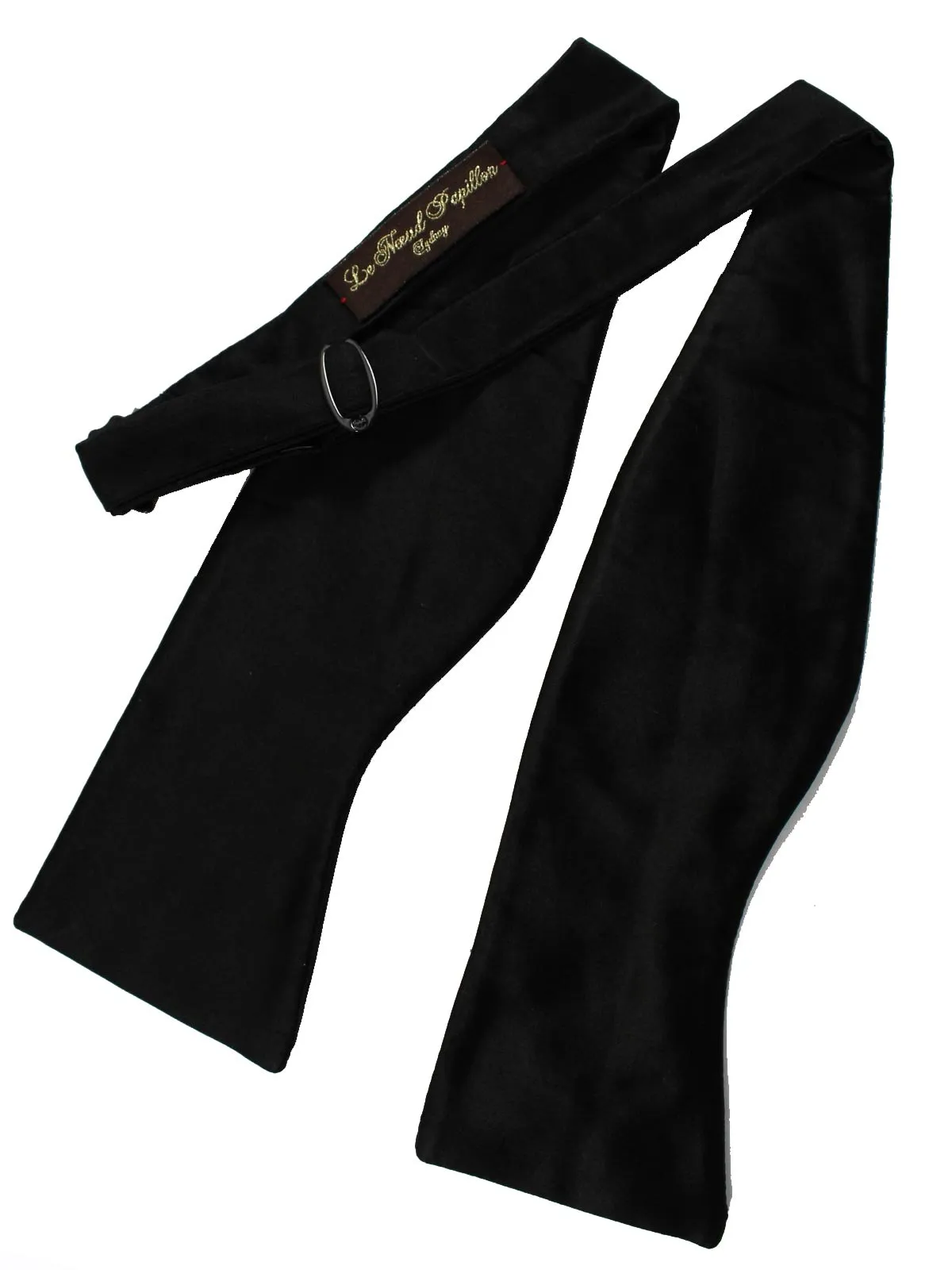 Le Noeud Papillon Solid Black Bow Tie - Modified Butterfly Silk Self Tie SALE