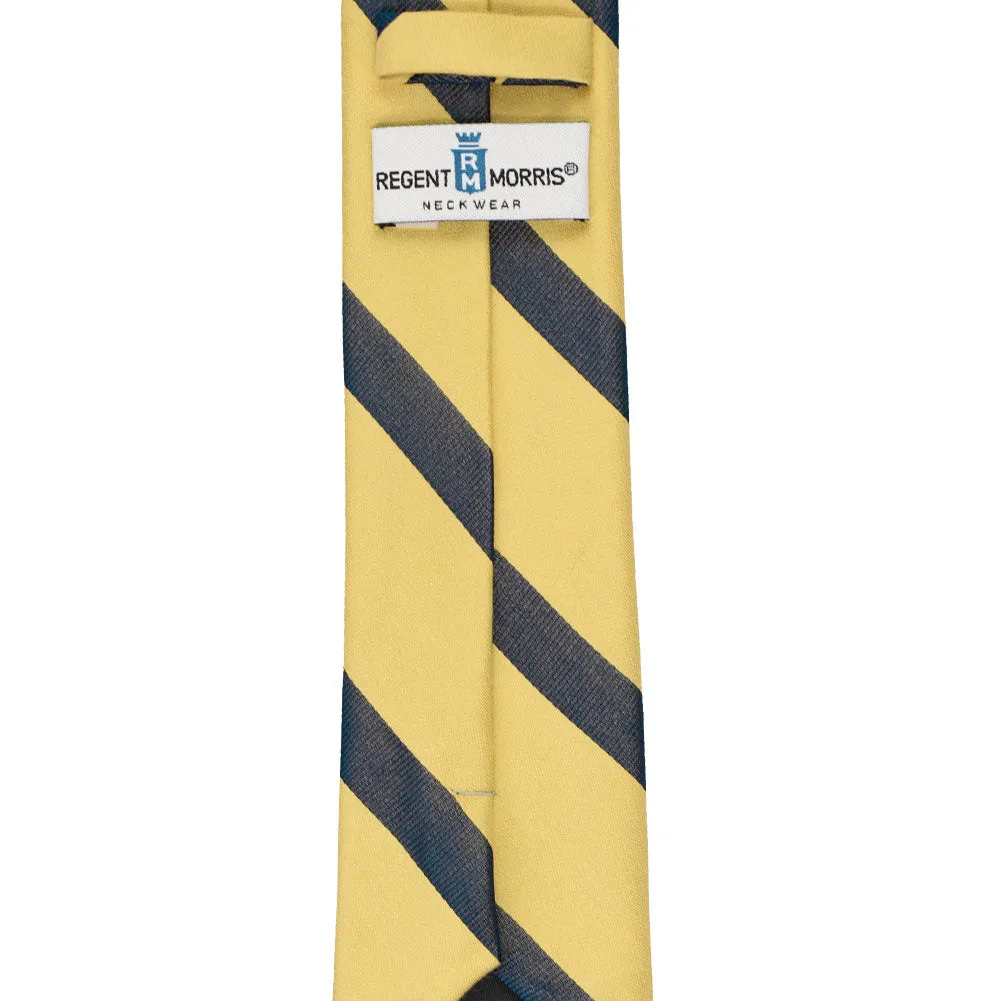 Light Gold and Navy Blue Striped Cotton/Silk Slim Necktie, 2.5" Width