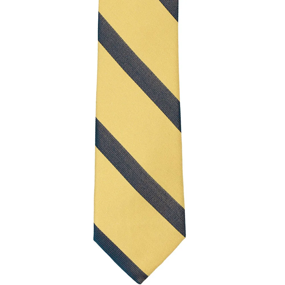 Light Gold and Navy Blue Striped Cotton/Silk Slim Necktie, 2.5" Width