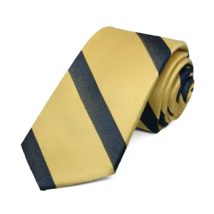 Light Gold and Navy Blue Striped Cotton/Silk Slim Necktie, 2.5" Width