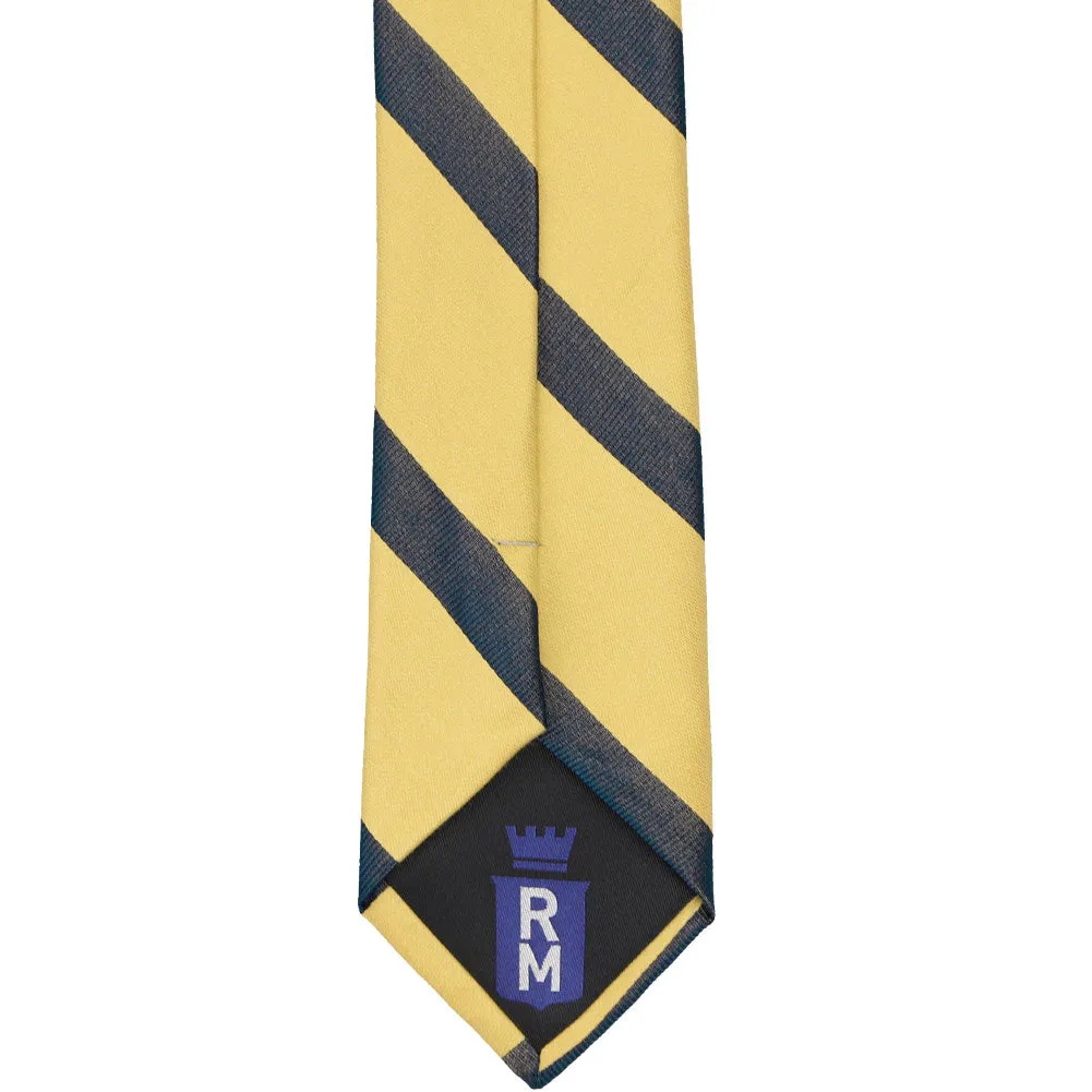 Light Gold and Navy Blue Striped Cotton/Silk Slim Necktie, 2.5" Width
