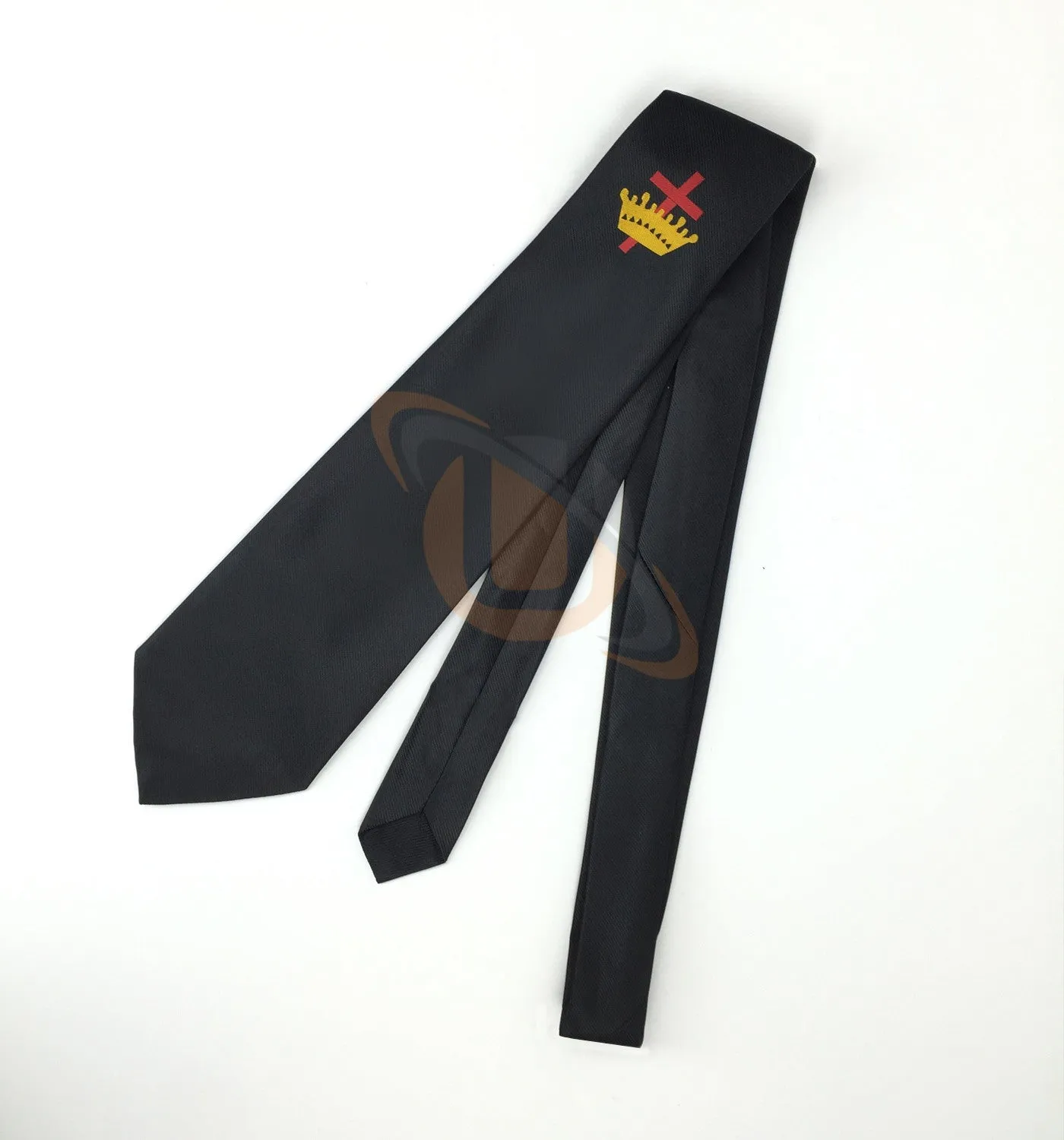 Masonic Knight Templar Black Silk Tie with Embroidered Logo