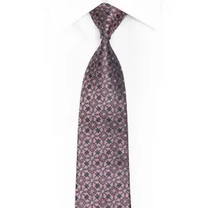 Mauve Geometric On Navy Blue Rhinestone Silk Necktie With Silver Sparkles