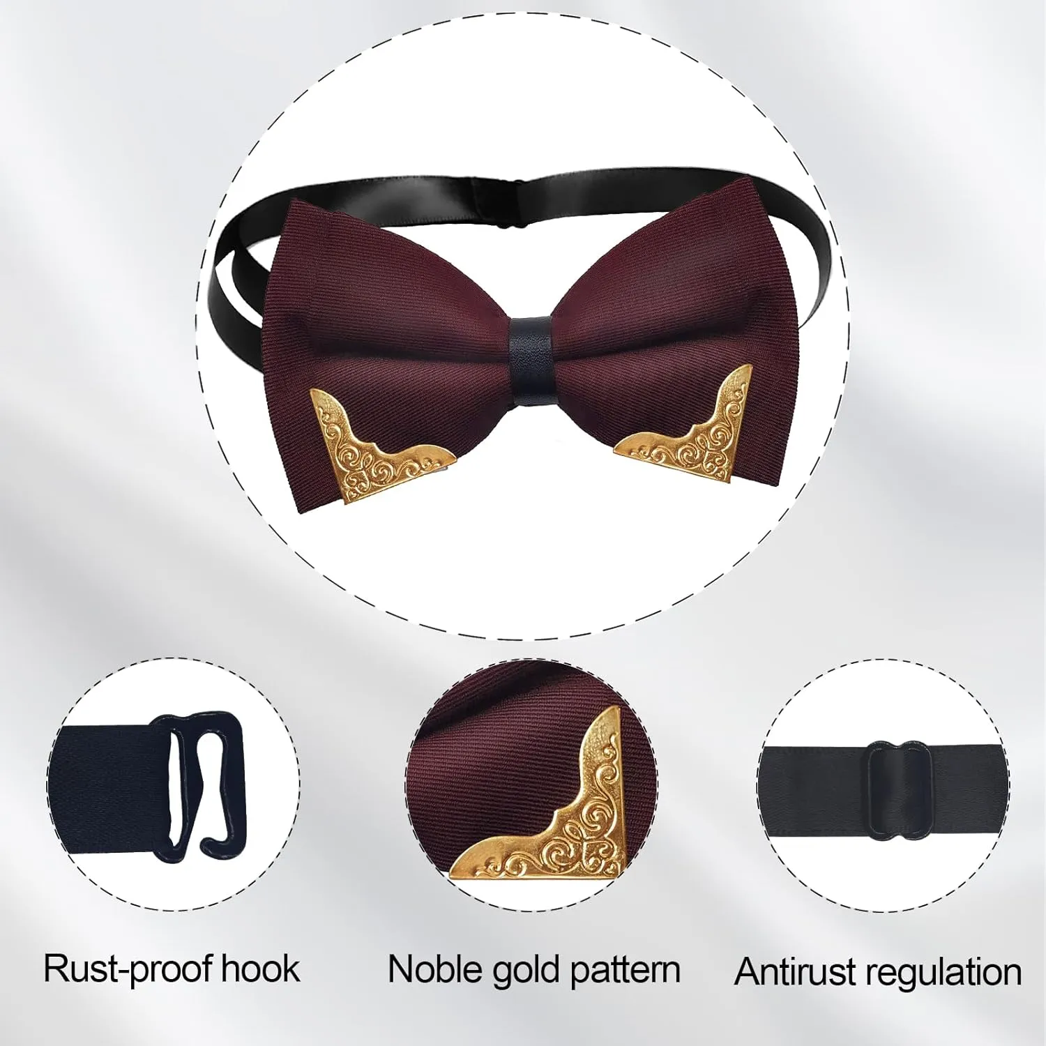 MENDENG Men's Metal Gold Bow Ties for Men Women PU Leather Satin Formal Bowtie