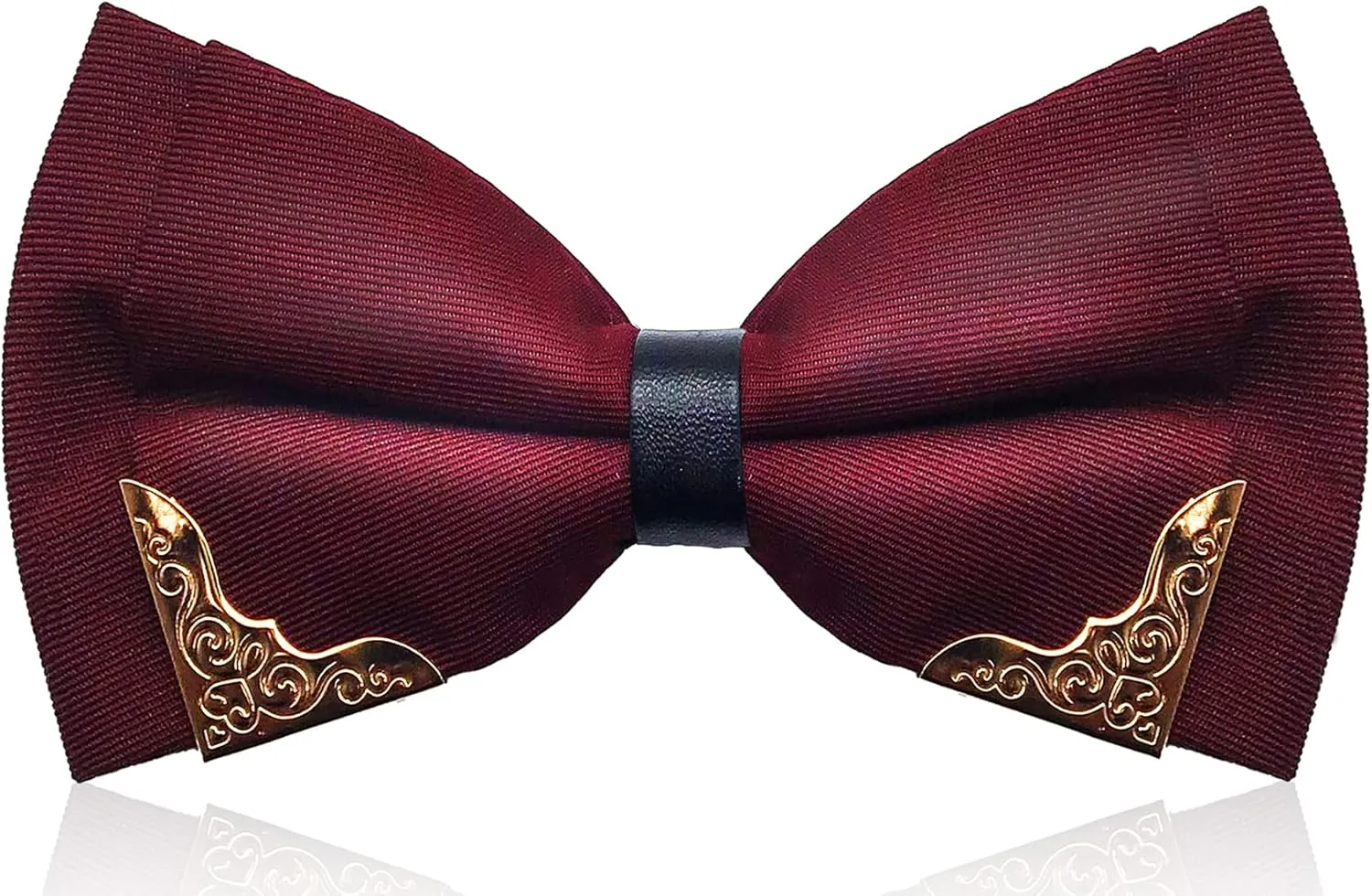 MENDENG Men's Metal Gold Bow Ties for Men Women PU Leather Satin Formal Bowtie