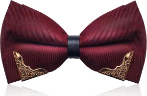 MENDENG Men's Metal Gold Bow Ties for Men Women PU Leather Satin Formal Bowtie
