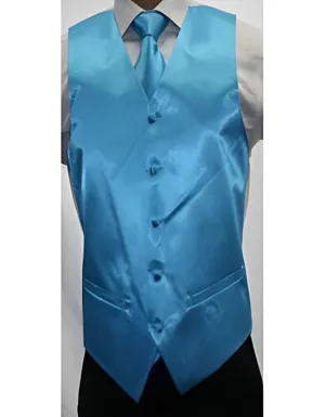 Men's Neck Ties - Mens Dress Tie - Trendy Mens Ties Shiny turquoise ~ Groomsmen Vest ~ Waistcoat ~ Waist coat Light Blue Stage Party Microfiber 3-piece Vest Groomsmen Ties