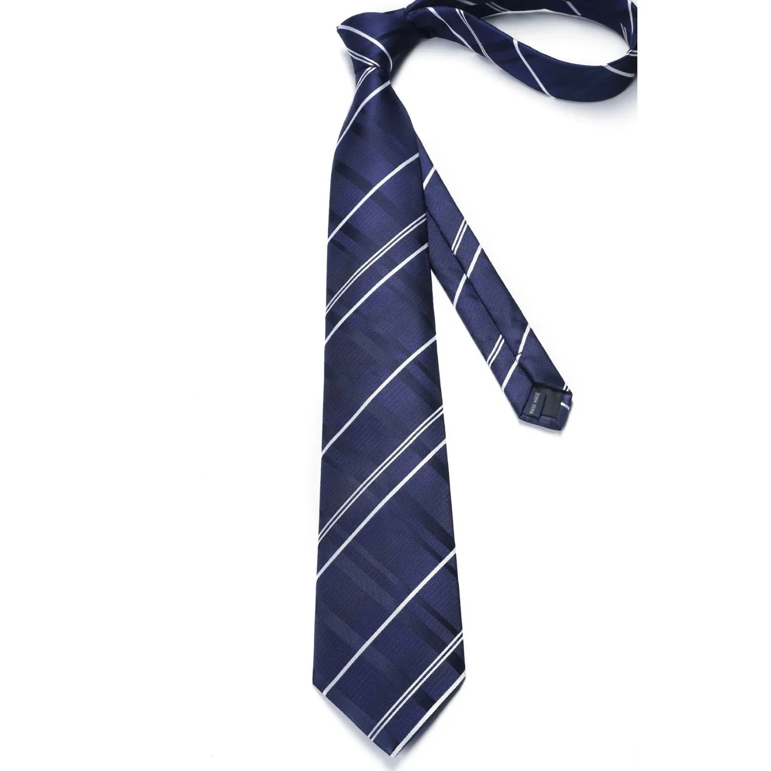 Men's Plaid Tie Handkerchief Cufflinks - B04-NAVY BLUE