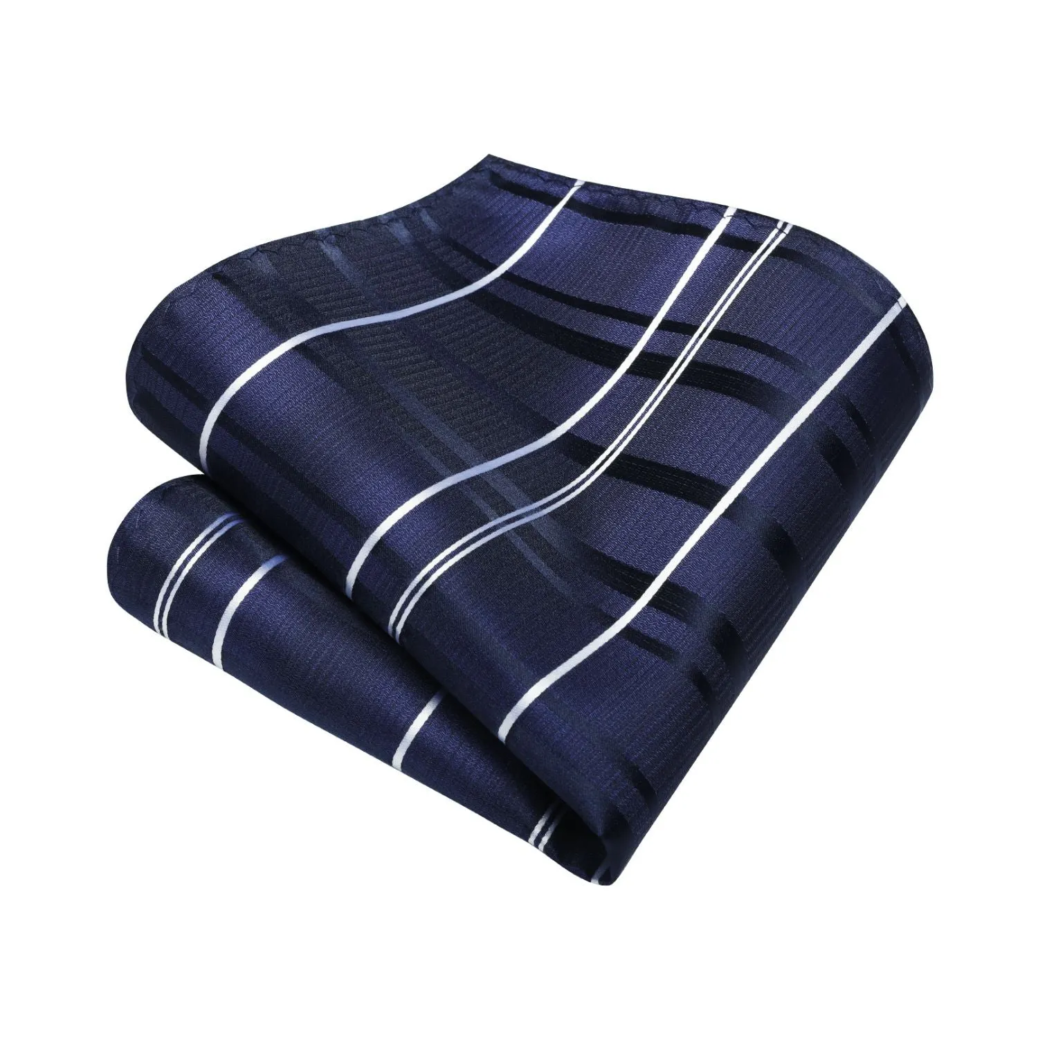 Men's Plaid Tie Handkerchief Cufflinks - B04-NAVY BLUE