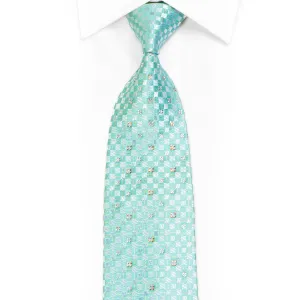 Mint Green Checkered Rhinestone Tie With Gold Sparkles