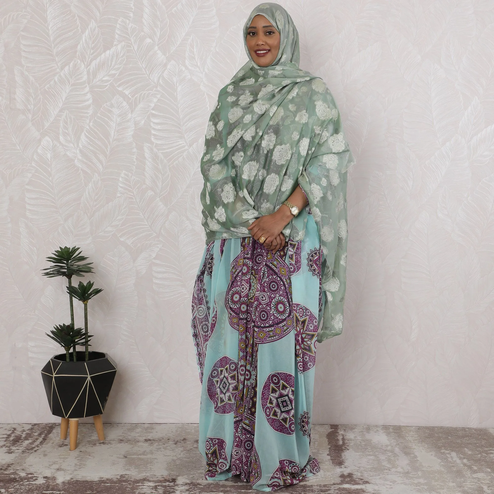 Mint Whisper Embroidered Silk Chiffon Garbasaar Fabric, 110 cm Wide â€“ French Couture Elegance- Piece of 2.0 Mtrs-D18681