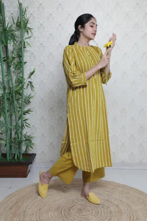 Mustard Yellow Stripes Kurta & Plain Palazzo for Women