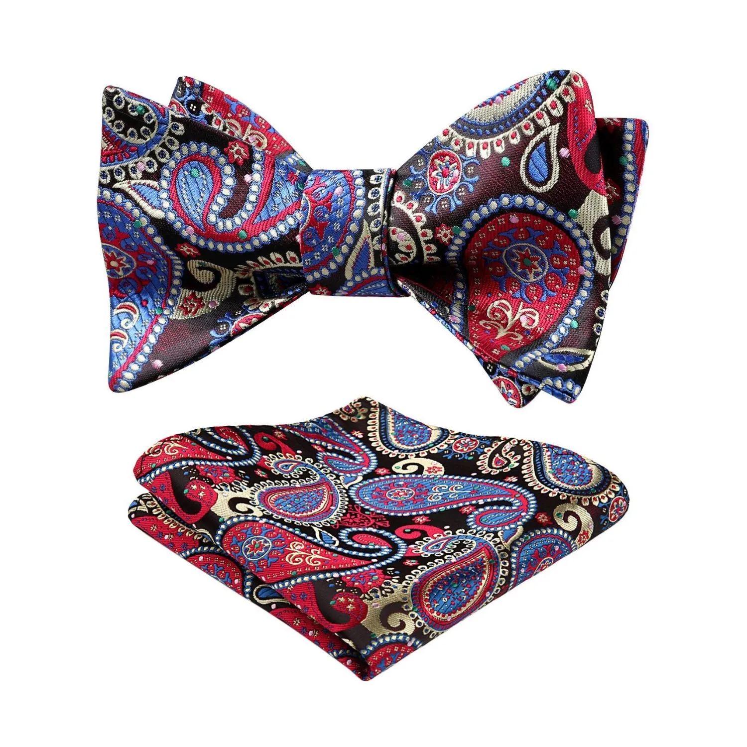 Paisley Bow Tie & Pocket Square - D-RED/BLUE