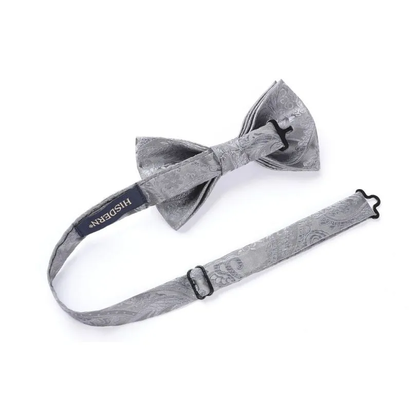Paisley Pre-Tied Bow Tie & Pocket Square - GRAY-1