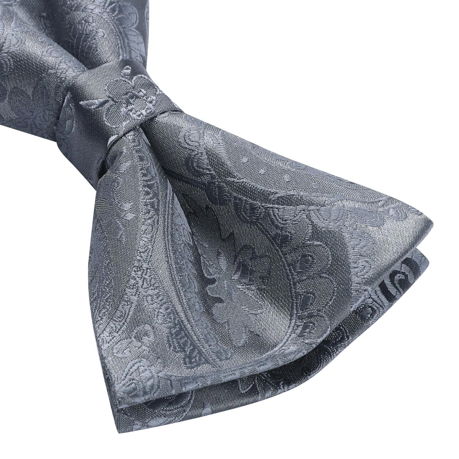 Paisley Pre-Tied Bow Tie & Pocket Square - GRAY-1