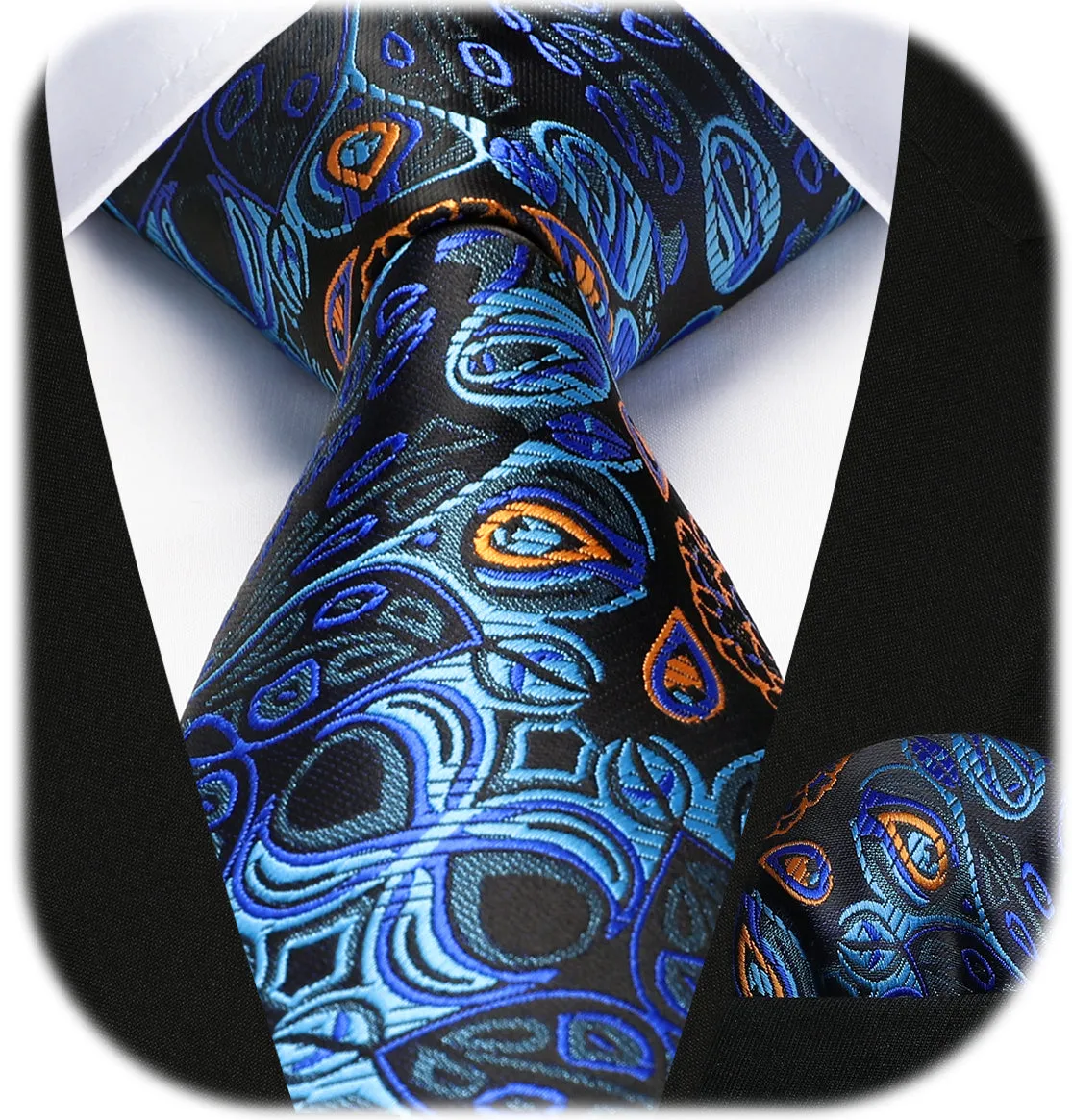 Paisley Tie Handkerchief Set - BLUE