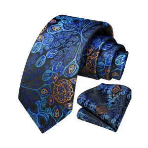Paisley Tie Handkerchief Set - BLUE