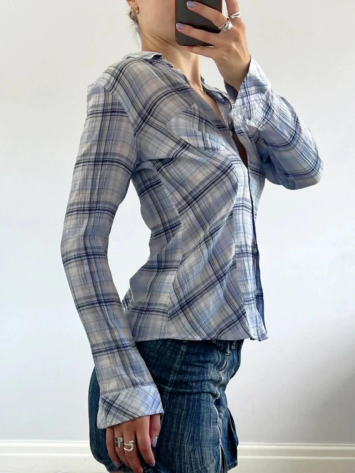 Plaid Casual Long Sleeve Shirt for Women