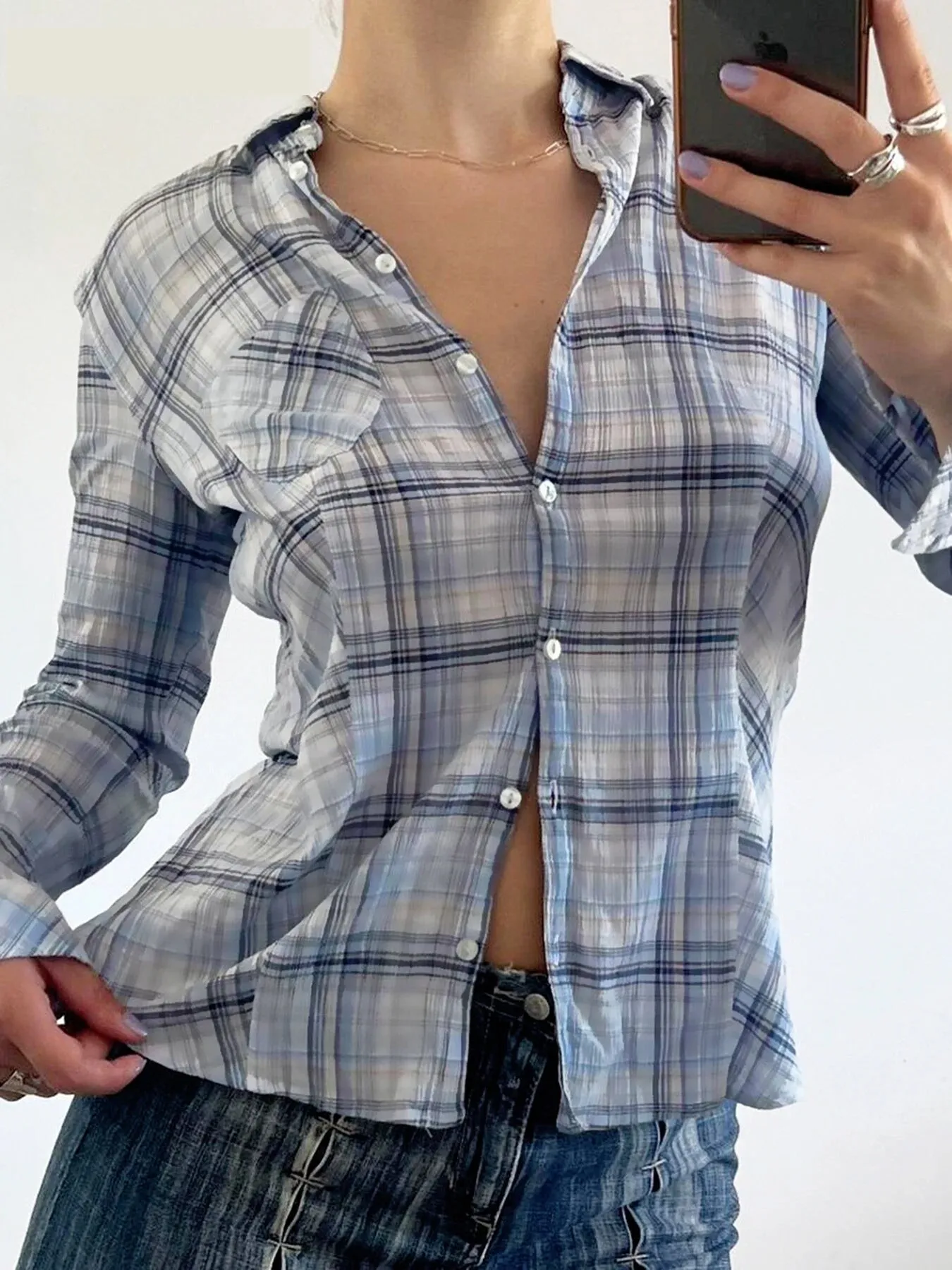 Plaid Casual Long Sleeve Shirt for Women