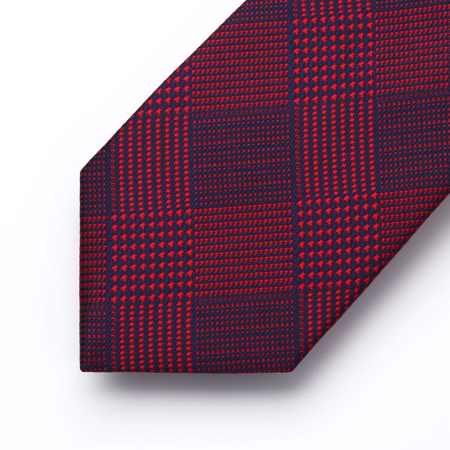 Plaid Tie Handkerchief Set - B-02 RED/NAVY BLUE