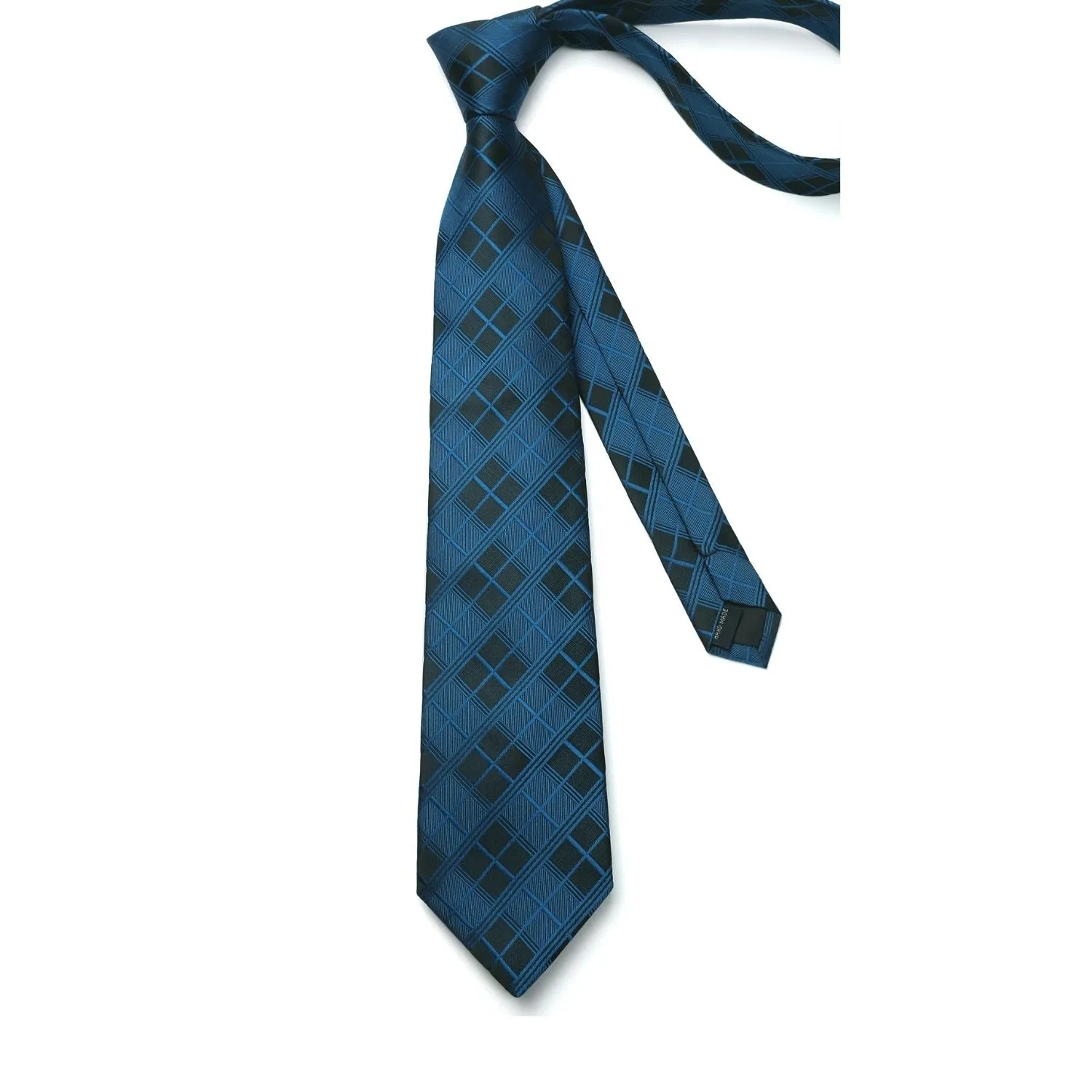 Plaid Tie Handkerchief Set - NAVY/BLACK