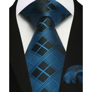 Plaid Tie Handkerchief Set - NAVY/BLACK