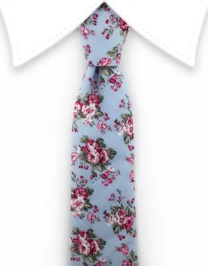 Powder Blue Tie with Pink Roses