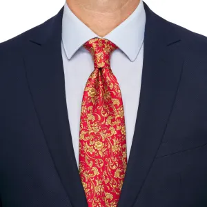 PRE-ORDER - Red and Ochre Art Nouveau Duchesse Silk Tie
