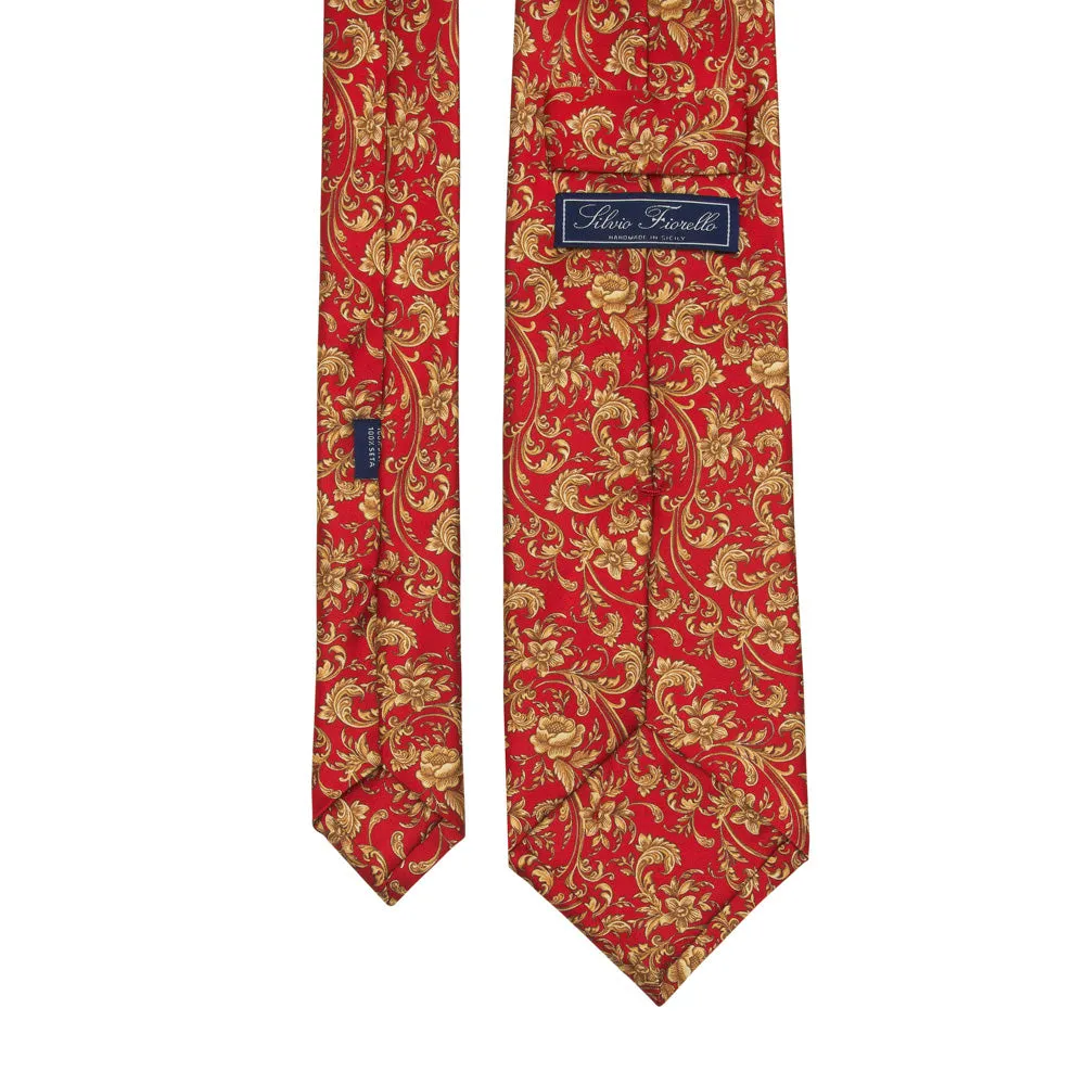 PRE-ORDER - Red and Ochre Art Nouveau Duchesse Silk Tie