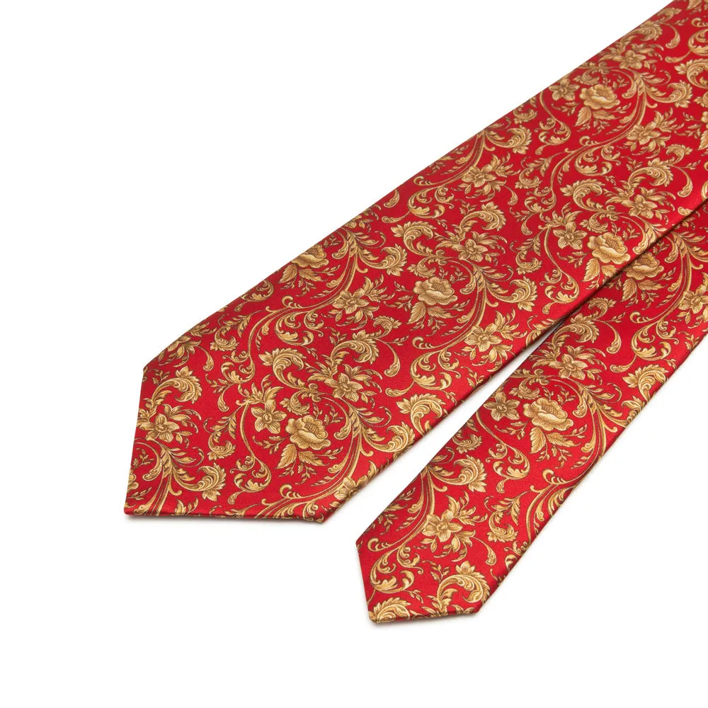 PRE-ORDER - Red and Ochre Art Nouveau Duchesse Silk Tie