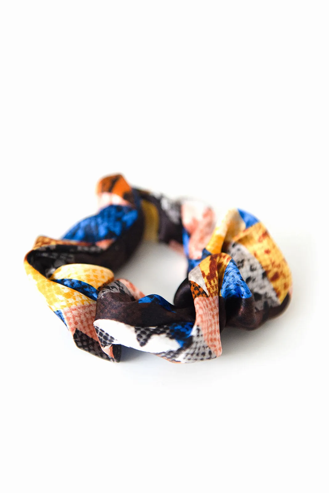 Printed Silk Hair Scrunchies   Set of 3 Blue Multi