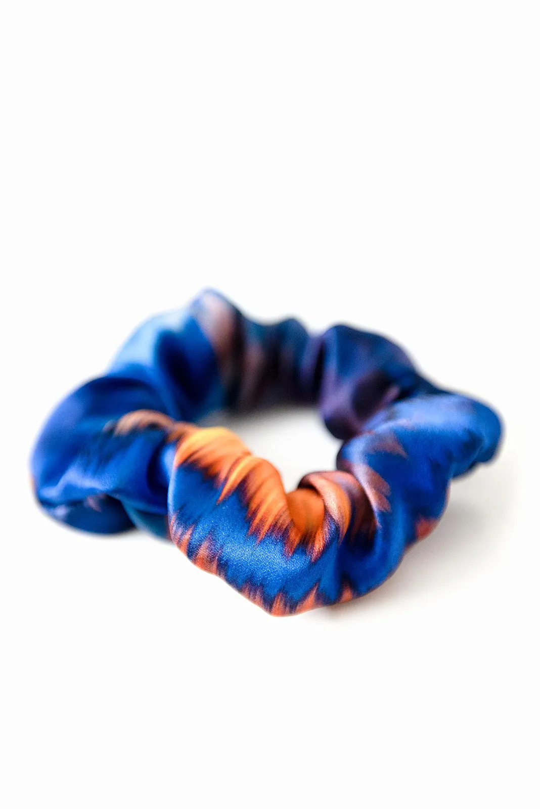 Printed Silk Hair Scrunchies   Set of 3 Blue Multi
