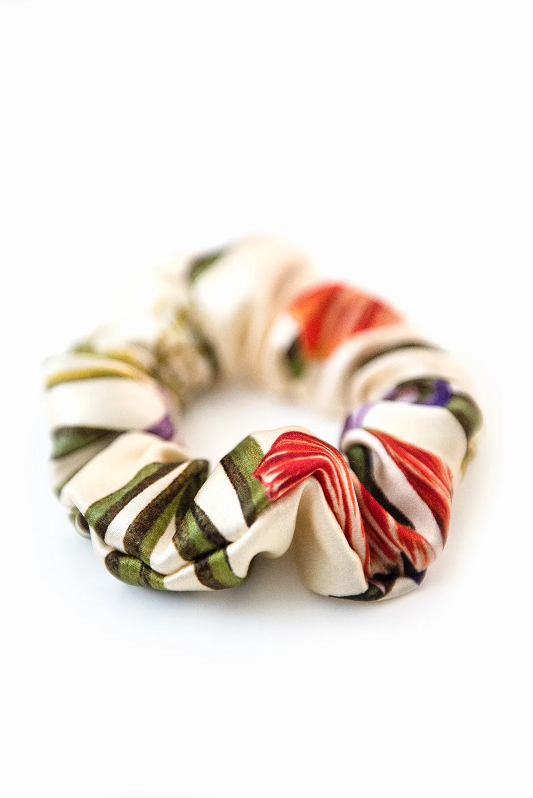 Printed Silk Hair Scrunchies   Set of 3 Blue Multi