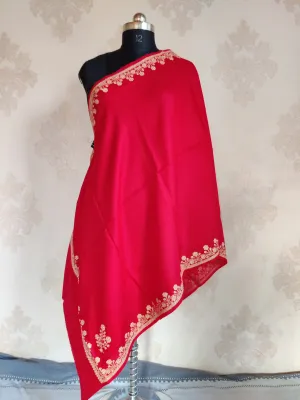 Radiant Tilla-Embroidered Red Merino Wool Scarf