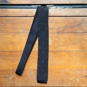 Regent - Knitted Silk Tie - Navy with Green Spots